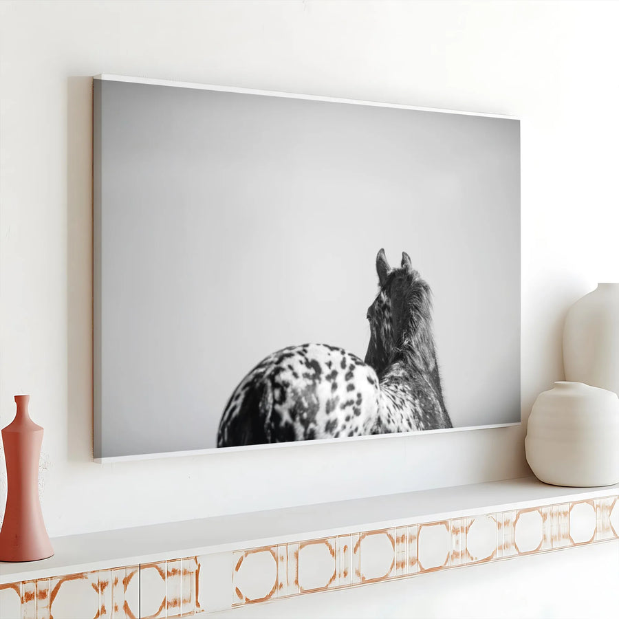 Appaloosa Horse Canvas Wall Art | Minimalist Black and White Photography | Premium Gallery Wrapped Canvas | Modern Farmhouse Gift for Equestrian