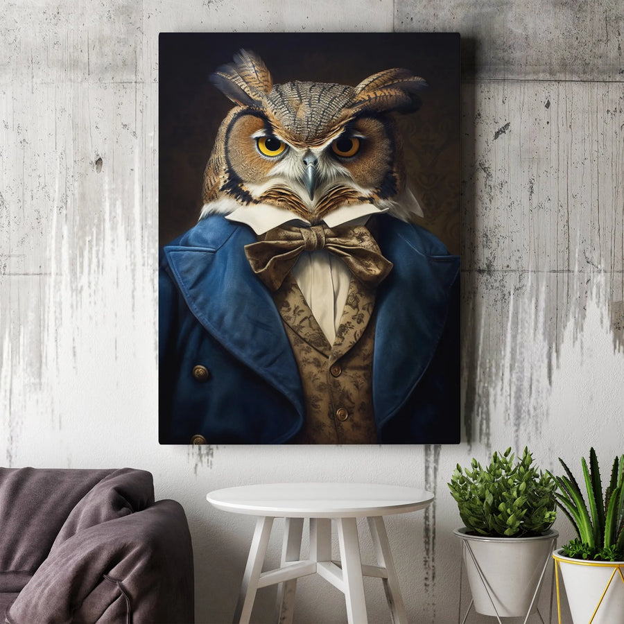 Distinguished Gentleman Owl Canvas Print | Victorian Portrait Wall Art | Premium Gallery Wrap Decor | Unique Office & Study Gift