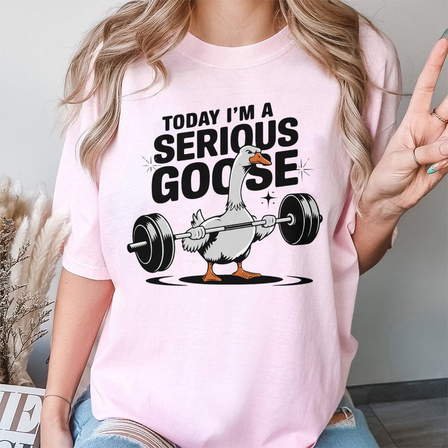 Serious Goose Lifting Gym T-Shirt | Funny Weightlifting Bird Graphic | Premium 100% Cotton Tee | Gift for Fitness Lovers and Gym Goers