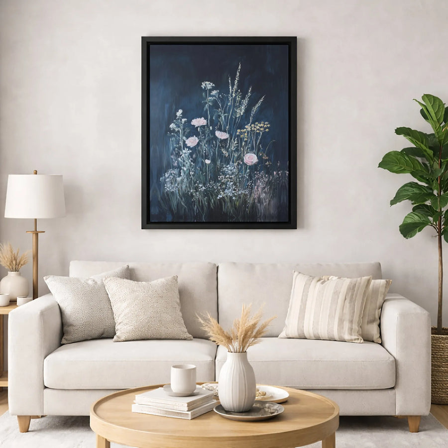 Moody Wildflower Meadow Canvas Print | Dark Floral Botanical Wall Art | 1.25 Inch Gallery Wrap | Premium Aesthetic Home Decor Gift
