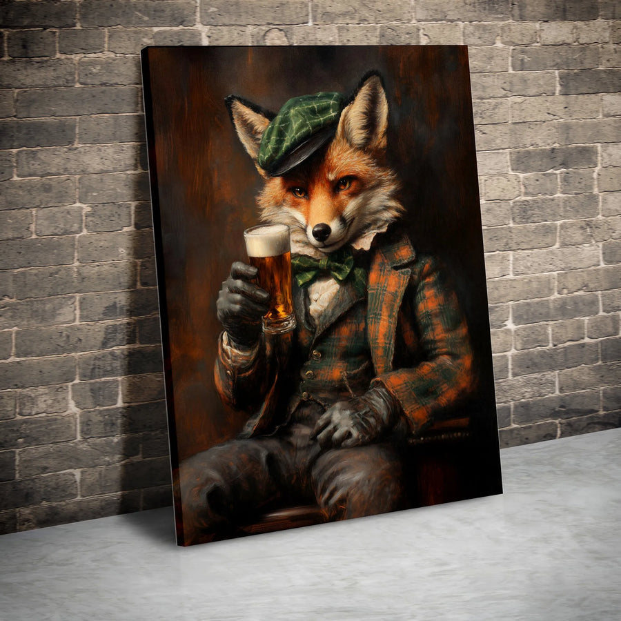 Gentleman Fox Wall Art | Victorian Style Anthropomorphic Animal Portrait | Premium Gallery-Wrap Canvas | Unique Bar Decor & Man Cave Gift