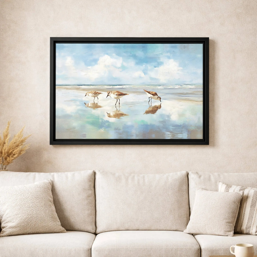 Coastal Sandpipers Canvas Wall Art | Serene Beach Scene Painting | Premium 1.25" Gallery Wrap | Beach House Decor for Living Room