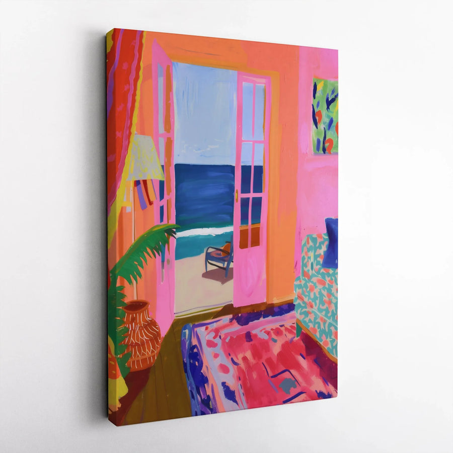 Vibrant Beach House Canvas Print | Abstract Coastal Interior Painting | Premium Thick Gallery Wrap Canvas | Modern Living Room Wall Decor Gift