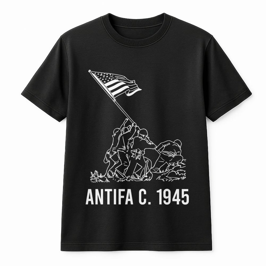 Antifa 1945 Graphic T-Shirt | Historical Resistance Line Art Design | Premium Soft Cotton | Unisex Anti Fascist Apparel Gift