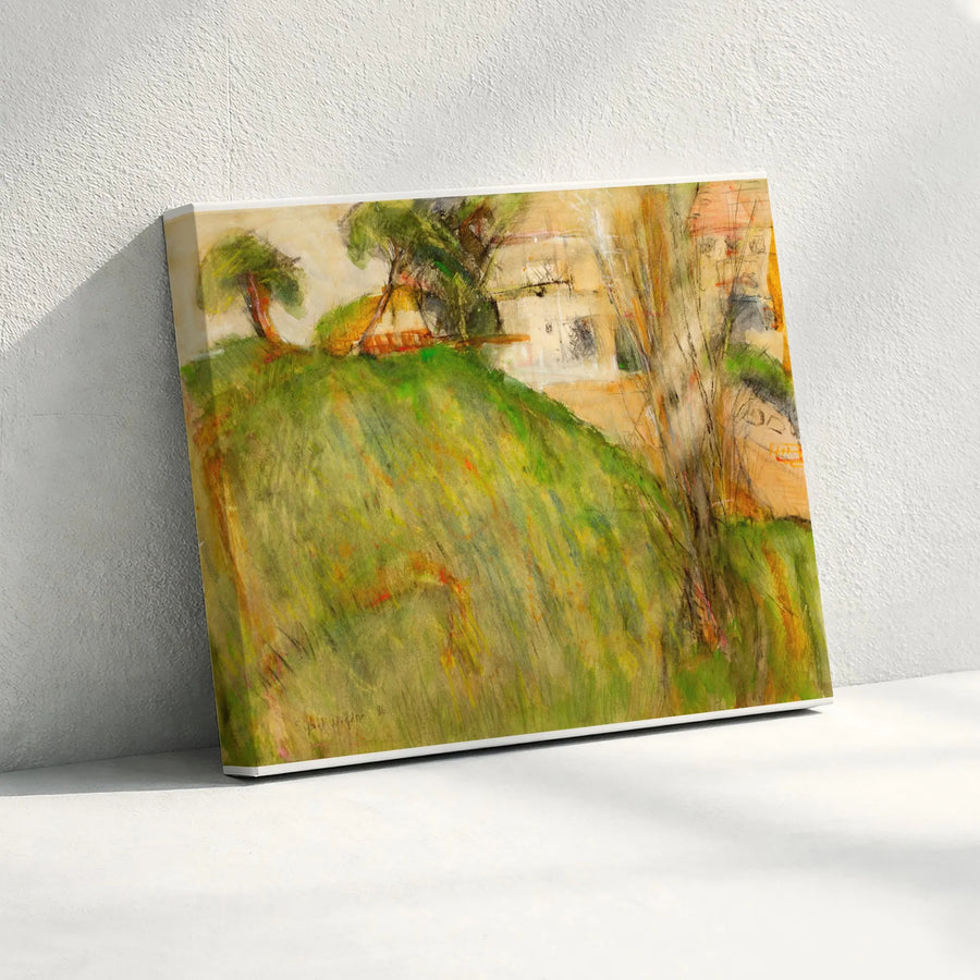 Abstract Landscape Canvas Print | Rustic Hillside Country House Art | Premium Gallery Wrap Canvas | Vintage Farmhouse Wall Decor Gift