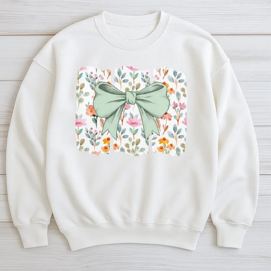 Coquette Bow Sweatshirt | Wildflower Botanical Graphic Print | Premium Cotton-Blend Fleece | Aesthetic Cottagecore Gift For Her