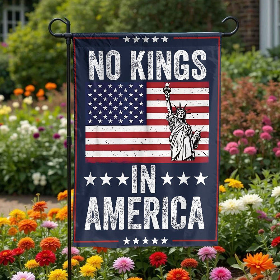 No Kings In America Garden Flag | Patriotic Liberty Statue Design | Weather-Resistant Premium Polyester | 4th of July Independence Day Yard Decor