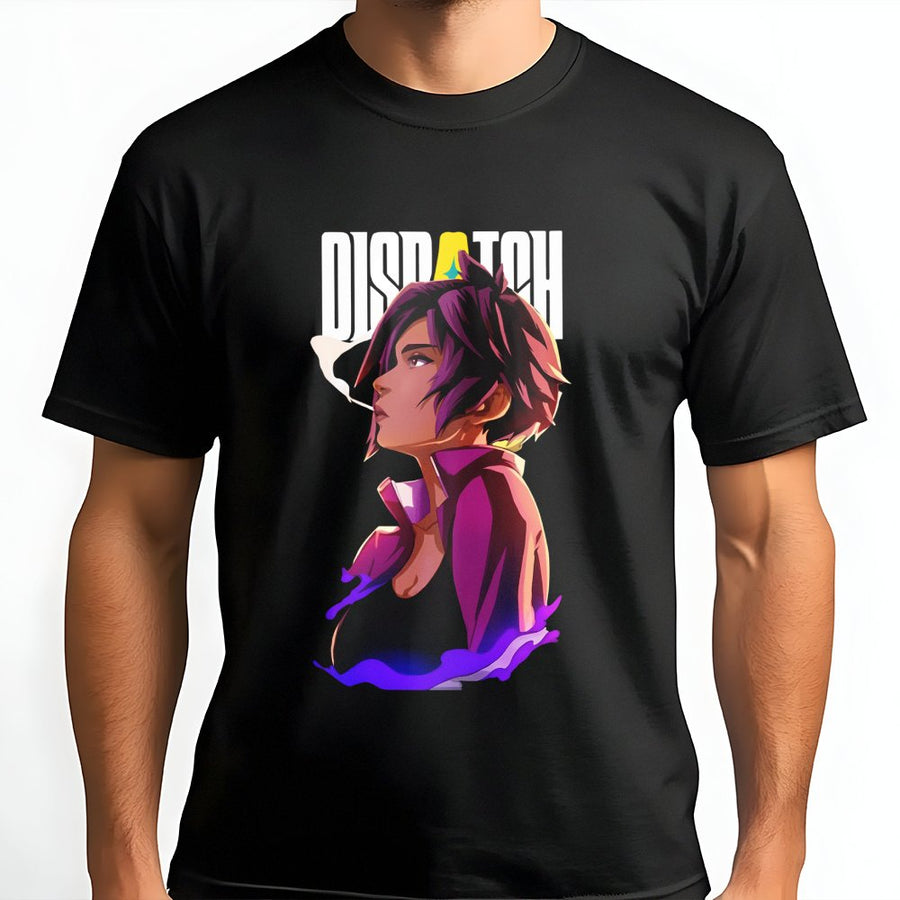 Anime Gamer Graphic T-Shirt | Edgy Cyberpunk Character Dispatch Print | Premium Soft Cotton Unisex Tee | Unique Birthday Gift for Video Game Fans