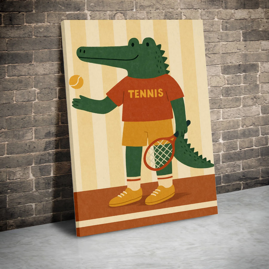 Tennis Alligator Wall Art | Retro Sporty Animal Illustration | Premium 1.25-Inch Canvas Print | Unique Decor Gift for Tennis Players & Fans