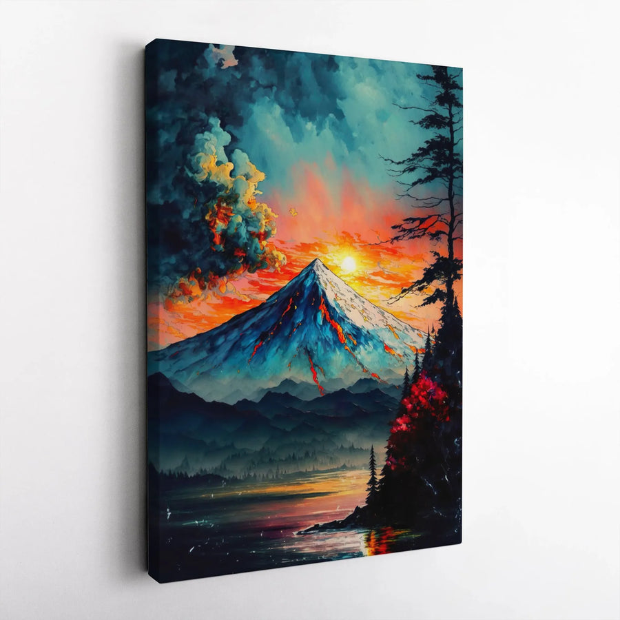 Volcanic Mountain Canvas Wall Art | Vibrant Sunset Landscape Print | 1.25-Inch Premium Gallery Wrap | Modern Home Decor Gift