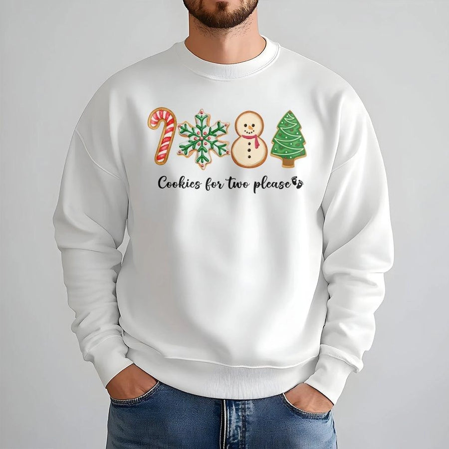 Cookies For Two Please Christmas Sweatshirt | Gingerbread Holiday Pregnancy Reveal | Premium Cotton Blend | Funny Expecting Mom Gift