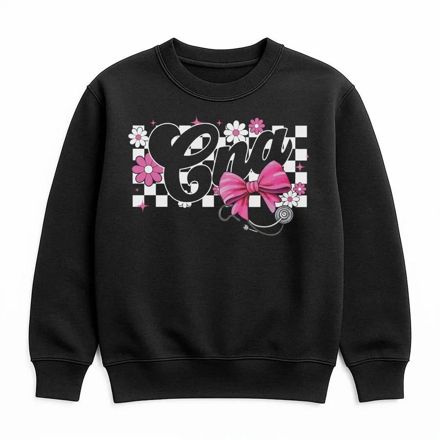 CNA Sweatshirt | Coquette Bow and Floral Stethoscope Design | Premium Cotton-Poly Blend | Cute Nurse Appreciation Gift for Women and Students