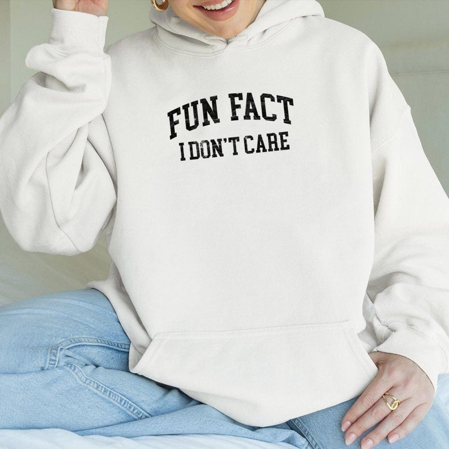 Fun Fact I Don't Care Hoodie | Sarcastic Funny Quote Sweatshirt | Soft Cotton-Blend Pullover | Witty Graphic Gift for Adults