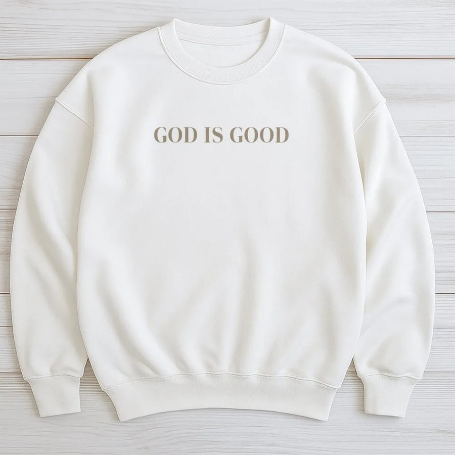 God Is Good Sweatshirt | Minimalist Christian Graphic Apparel | Premium Cotton Blend Crewneck | Religious Gift for Men and Women