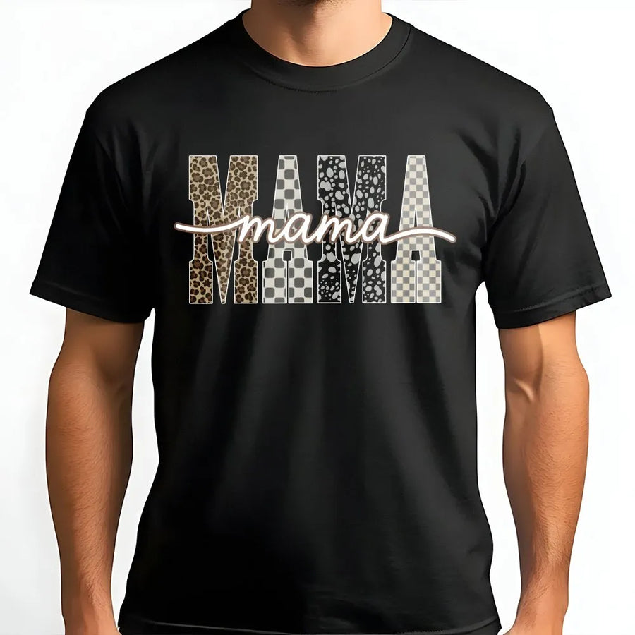 Checkered Mama T-Shirt | Retro Leopard Print Block Letter Design | Soft Cotton Blend Sweatshirt | Mother's Day Gift for Mom
