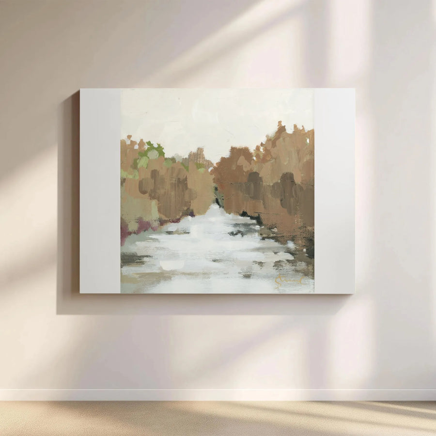 Abstract River Landscape Canvas Wall Art | Impressionist Painting Print with Earth Tones | Premium Gallery Wrap Canvas | Modern Farmhouse Living Room Decor Gift