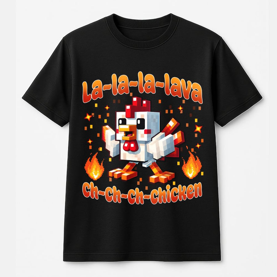 Lava Chicken Graphic T-Shirt | Funny Pixel Art Gaming Design | Premium Soft Cotton Tee | Gamer Gift for Kids Boys and Girls