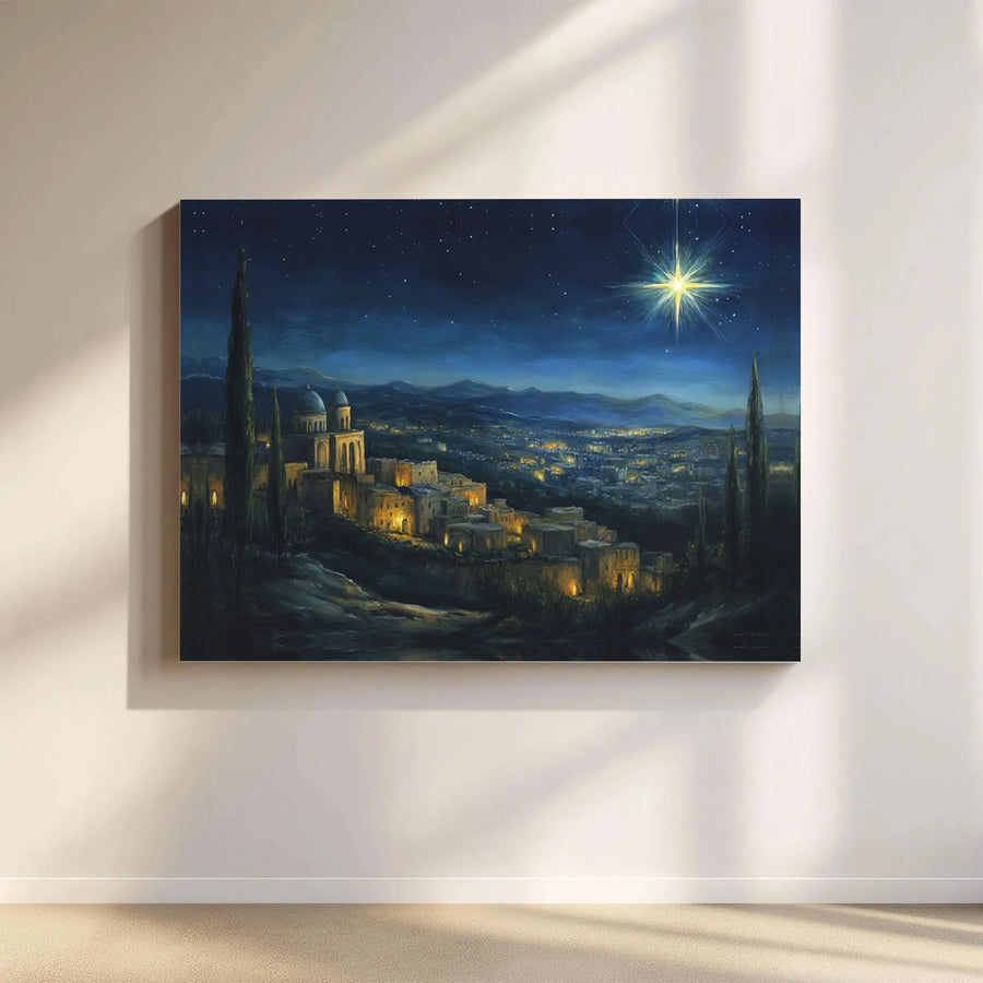 Star of Bethlehem Wall Art | Religious Nativity Landscape | Premium 1.25-Inch Gallery Canvas | Christmas Home Decor Gift for Believers