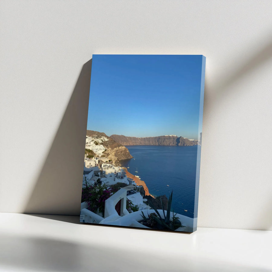 Santorini Greece Canvas Wall Art | Scenic Caldera View Seascape | Premium Gallery Wrapped Canvas | Mediterranean Home Decor Gift for Traveler