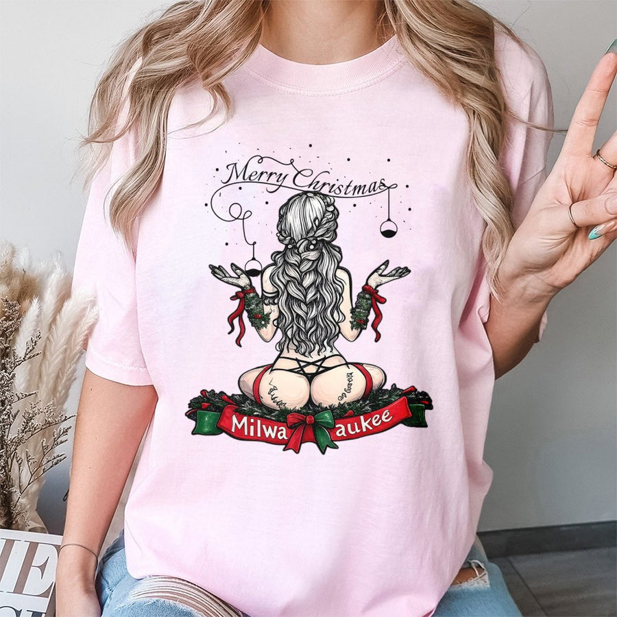 Milwaukee Christmas T-Shirt | Pin-Up Girl Holiday Graphic | Premium Cotton Unisex Tee | Edgy City Pride Gift for Adults