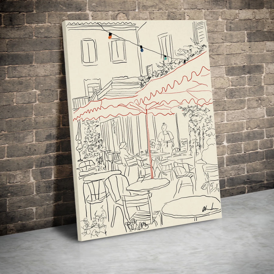 European Cafe Canvas Wall Art | Minimalist Line Drawing Print | Premium Fade-Resistant Gallery Wrap | Modern Home Decor Gift