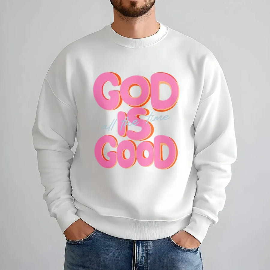 God Is Good All The Time Sweatshirt | Retro Typography Christian Graphic | Premium Unisex Crewneck | Faith Inspired Gift for Believers