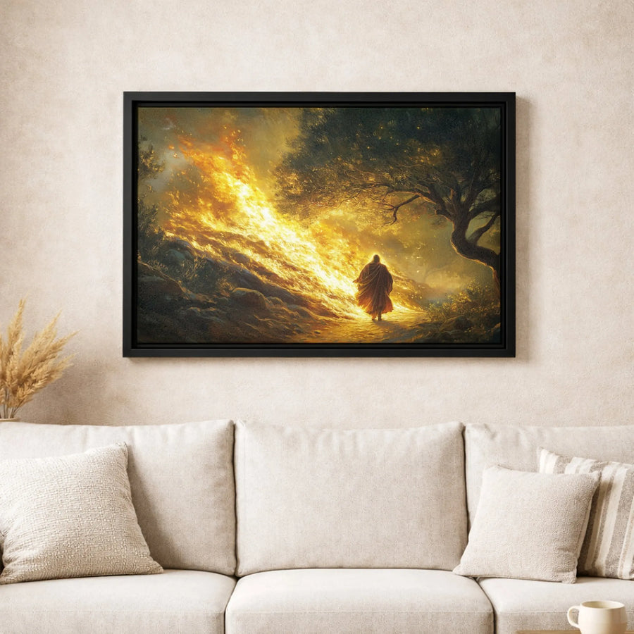 Moses and the Burning Bush Canvas Art | Biblical Religious Wall Decor | Premium 1.25" Gallery Wrap | Spiritual Home Gift for Believers