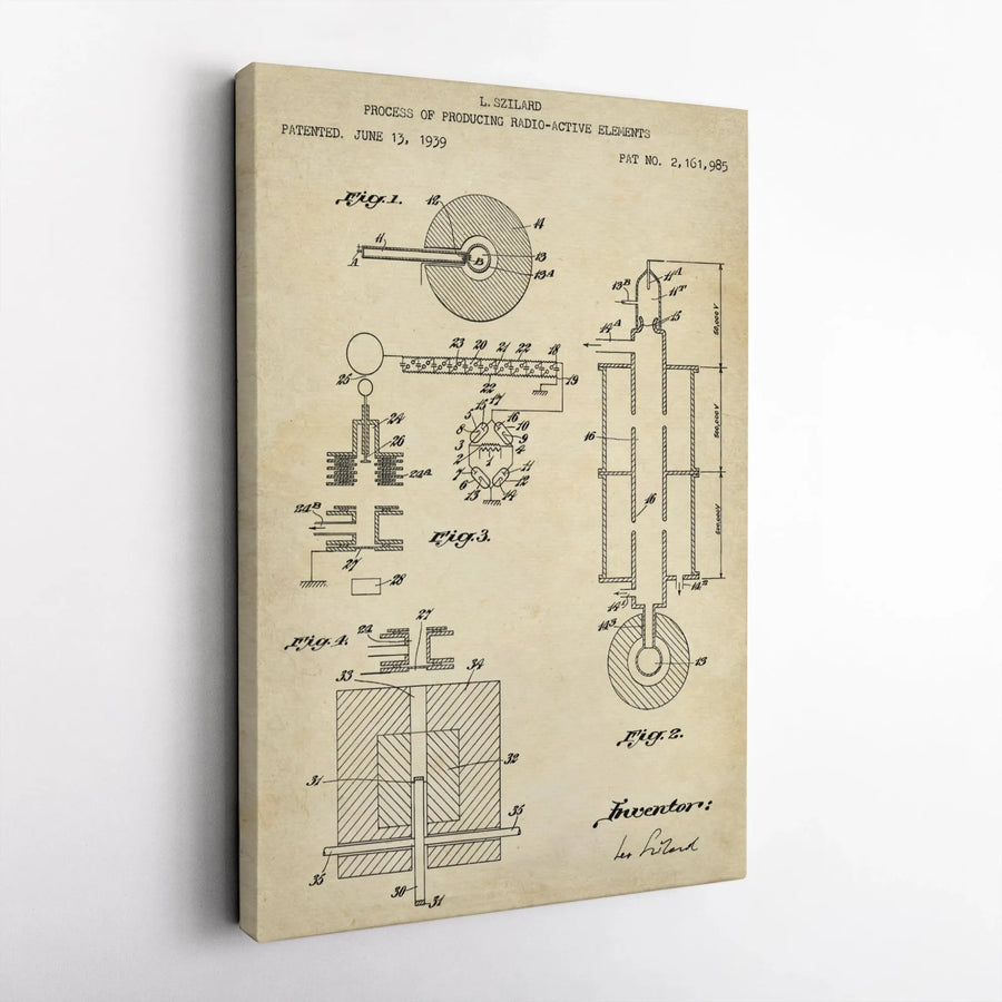 Leo Szilard Nuclear Patent Print | Vintage Science Wall Art | Premium Gallery Wrapped Canvas | Physics Teacher & Scientist Gift Idea
