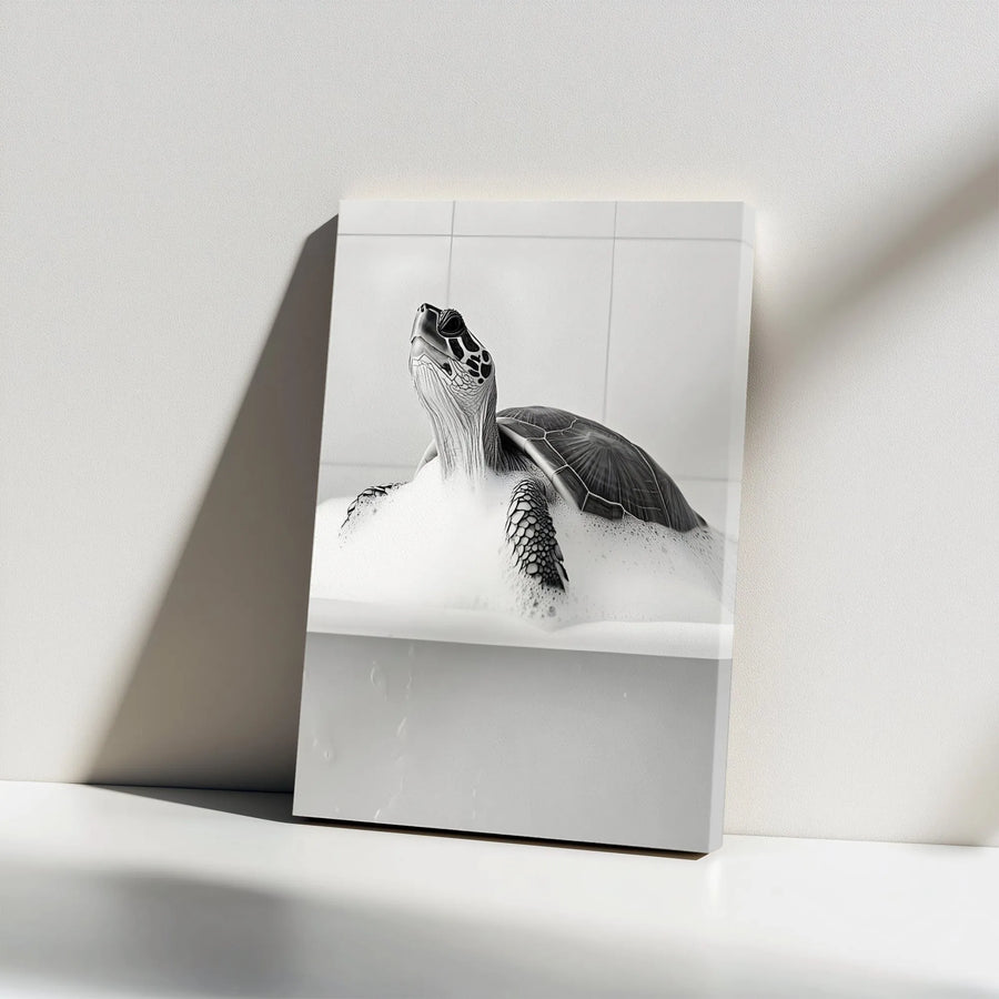 Sea Turtle Bubble Bath Canvas Wall Art | Funny Animal Bathroom Decor | Premium Gallery Wrap Print | Whimsical Coastal Home Office Gift