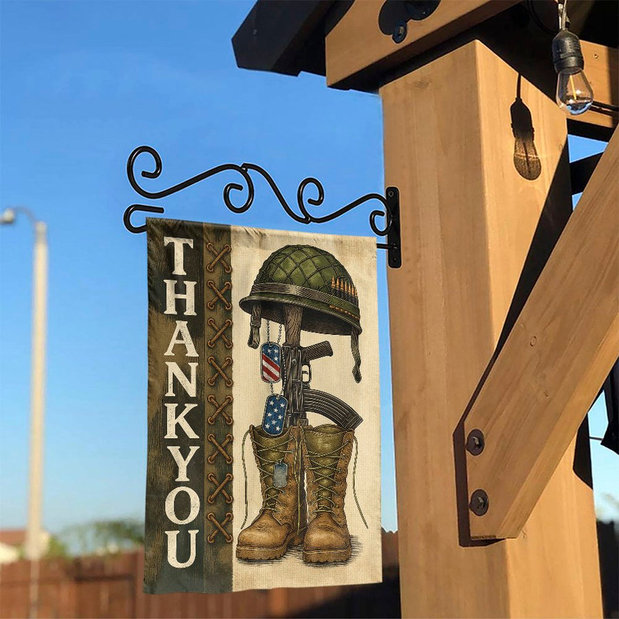 Thank You Military Garden Flag | Patriotic Soldier Memorial Tribute | Premium Weather-Resistant Fabric | Gift for Veterans and Military Families