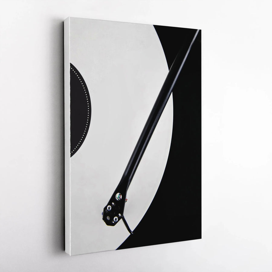 Vinyl Record Vertical Canvas | Minimalist Black and White Photography | Premium Gallery Wrapped Canvas | Collector's Gift for Music Lover