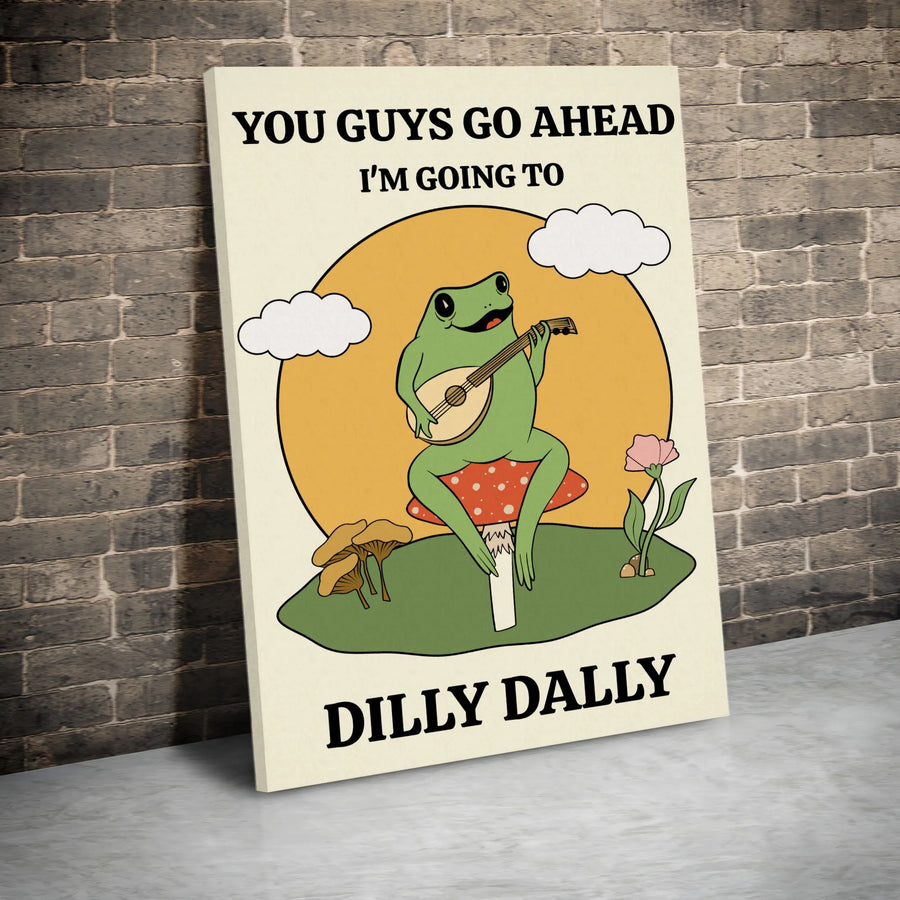 Dilly Dally Frog Wall Art | Funny Cottagecore Mushroom Decor | Gallery-Quality 1.25" Canvas | Whimsical Gift For Nature Lovers