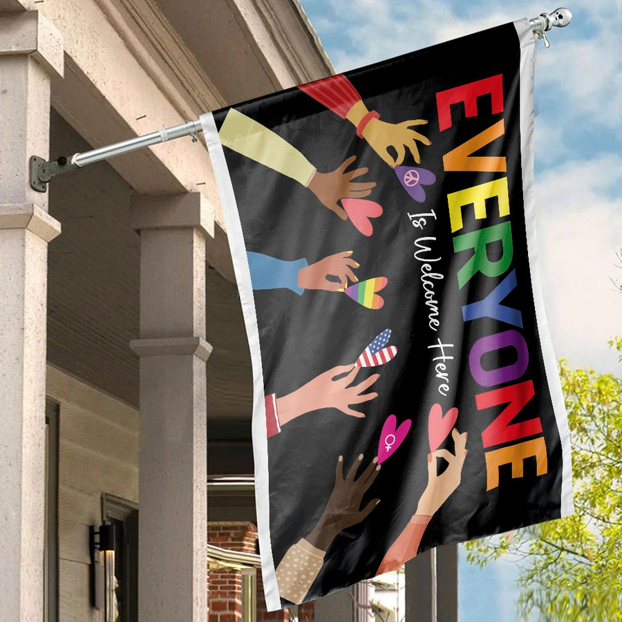 Everyone Is Welcome Here House Flag | Diversity Pride Inclusion Garden Decor | UV-Resistant Polyester | Heartfelt Equality Gift for Home Garden