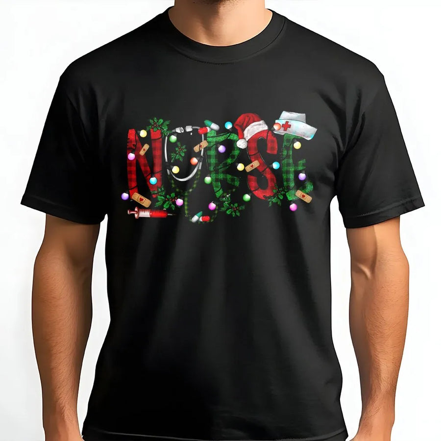 Christmas Nurse T-Shirt | Buffalo Plaid Medical Design | Premium Soft Cotton | Funny Holiday Gift For RN Nursing Student