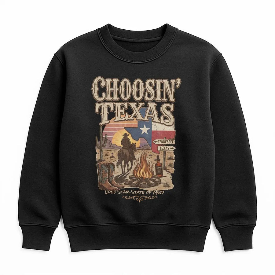 Choosin' Texas Sweatshirt | Retro Western Cowboy Graphic | Premium Cotton-Blend | Gift for Country Music Fan & Texas Lover