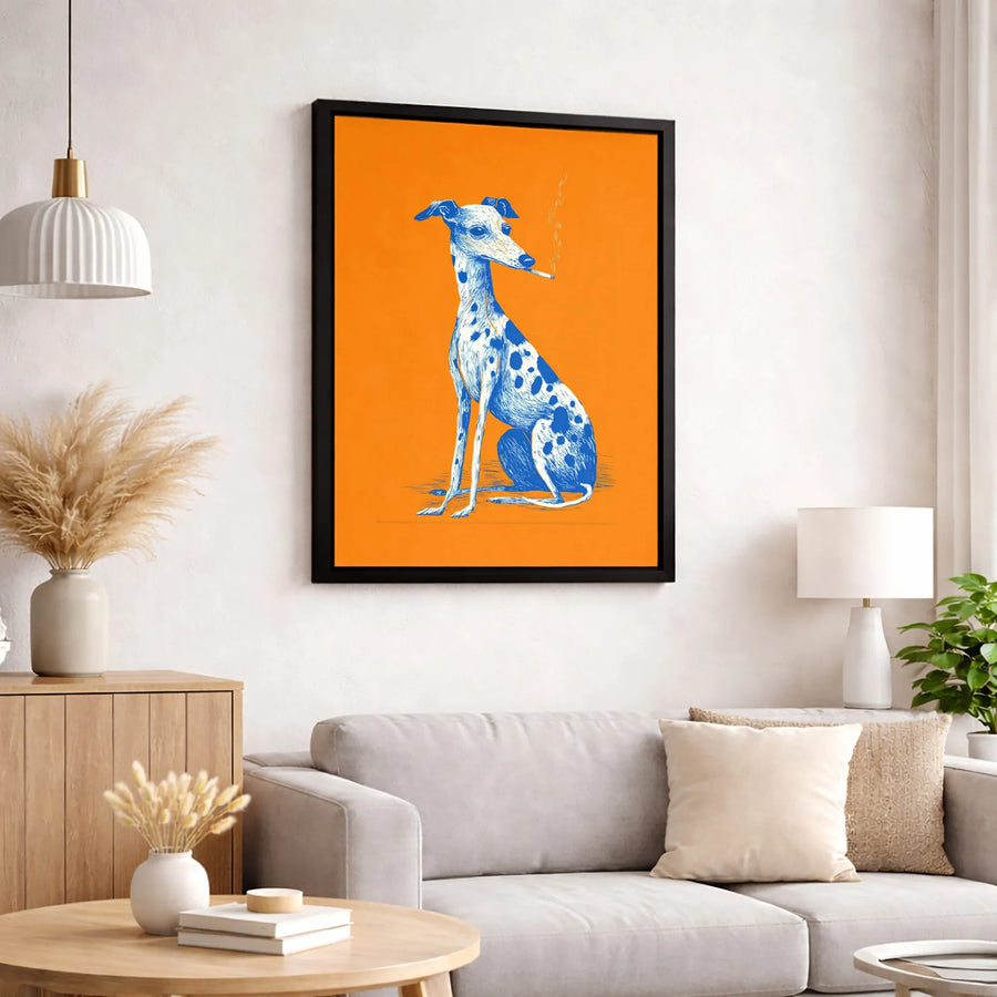 Smoking Whippet Dog Canvas Wall Art | Pop Art Style Portrait | Premium 1.25-Inch Thick Gallery Wrap | Unique Home Decor Gift for Dog Lovers