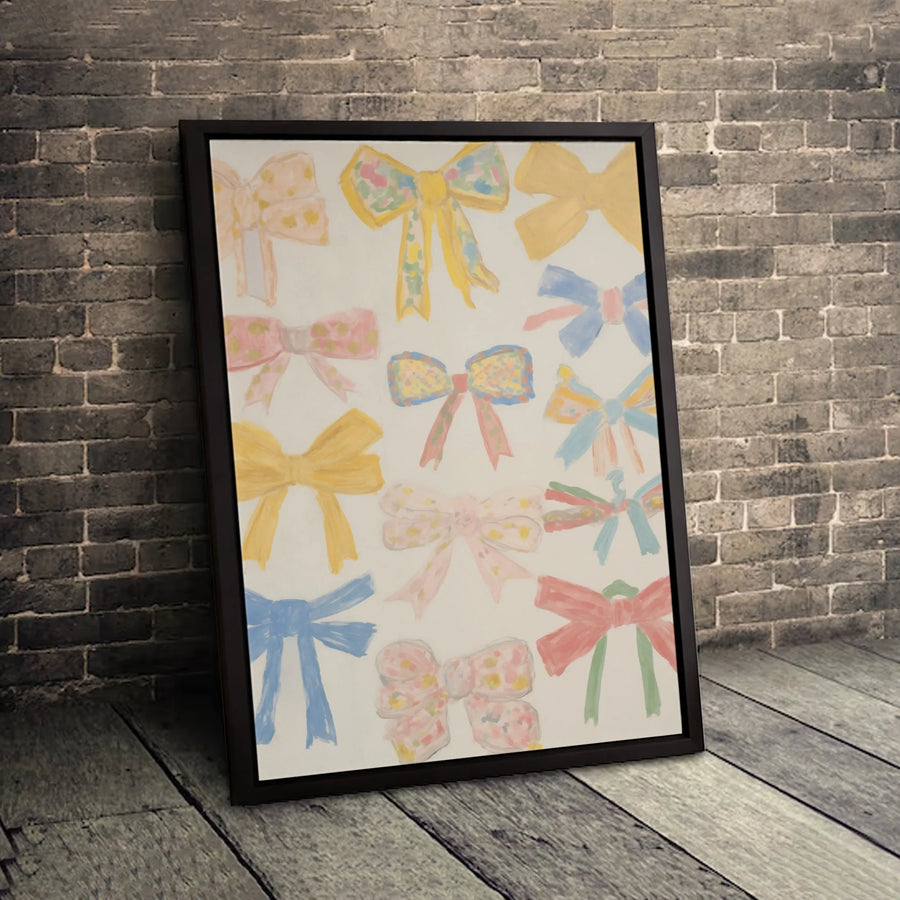Pastel Bows Wall Art Canvas | Aesthetic Ribbon Illustration Print | Premium Gallery Wrapped Decor | Cute Girly Bedroom Aesthetic Gift