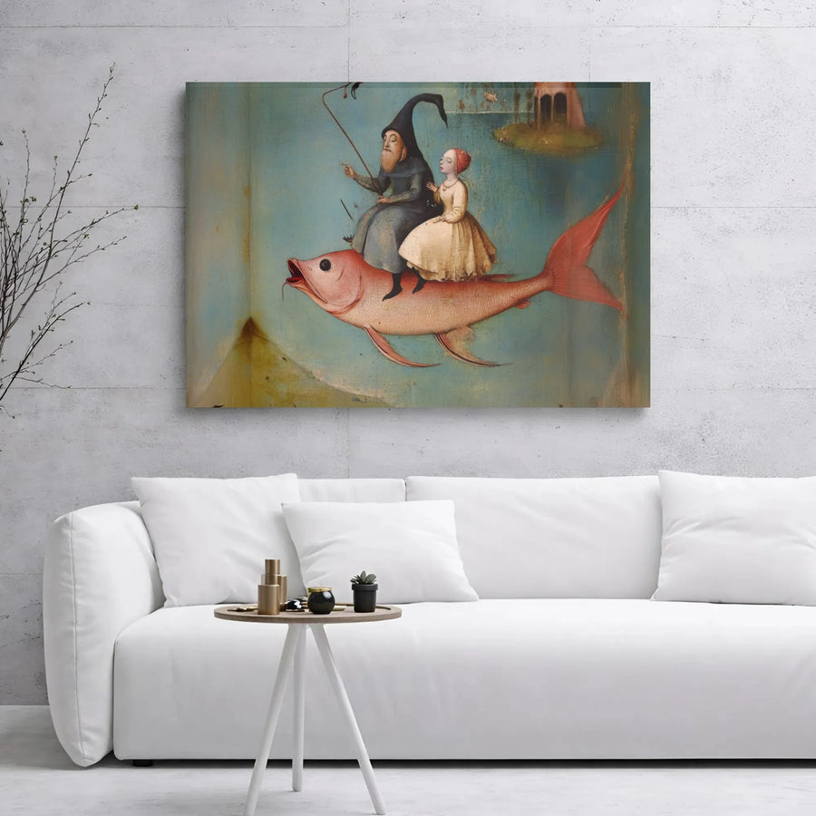 Hieronymus Bosch Canvas Print | Surreal Fantasy Flying Fish Art | 1.25-Inch Gallery Wrap | Museum Quality Fine Art Decor for Home