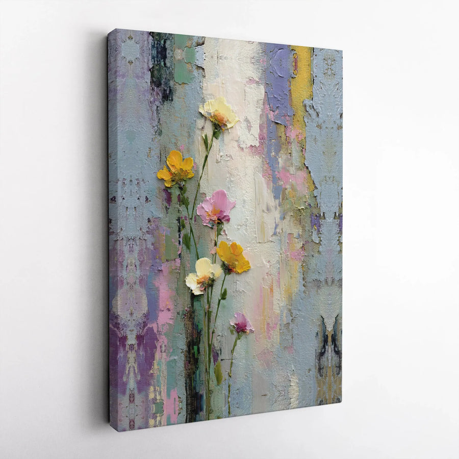 Textured Floral Canvas Wall Art | Colorful Wildflower Impasto Effect Print | Thick Gallery Wrap Canvas | Modern Living Room Decor Gift