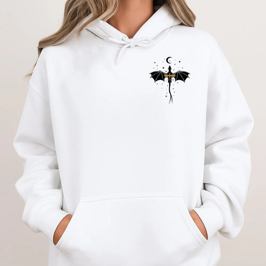 Minimalist Dragon Hoodie | Celestial Sword Dragon Chest Graphic | Premium Cotton Blend | Fantasy Reader Gift