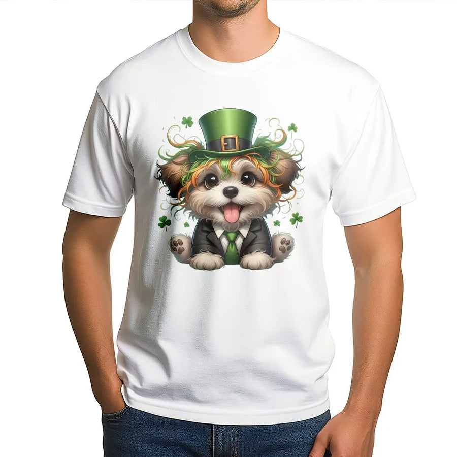 St. Patrick's Day Dog T-Shirt | Cute Puppy Leprechaun Graphic | 100% Cotton Premium Tee | Festive Gift for Pet Lovers and Dog Moms
