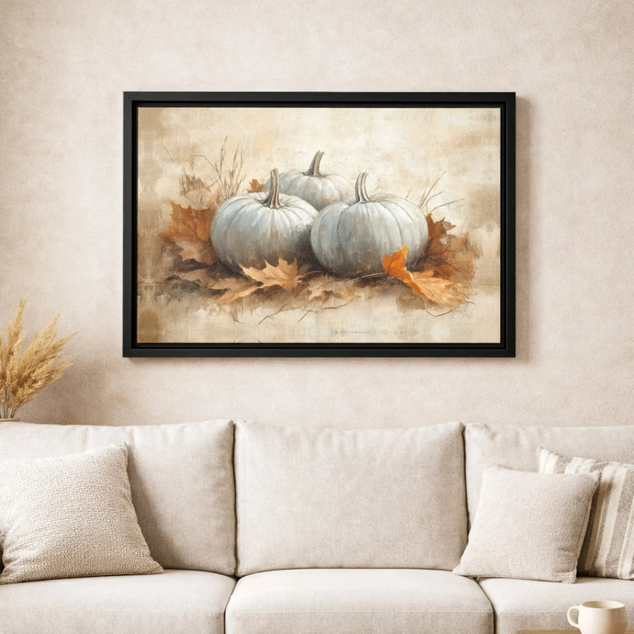 White Pumpkin Canvas Print | Rustic Autumn Harvest Oil Painting Style | Premium 1.25" Gallery Wrap | Fall Farmhouse Home Decor Gift
