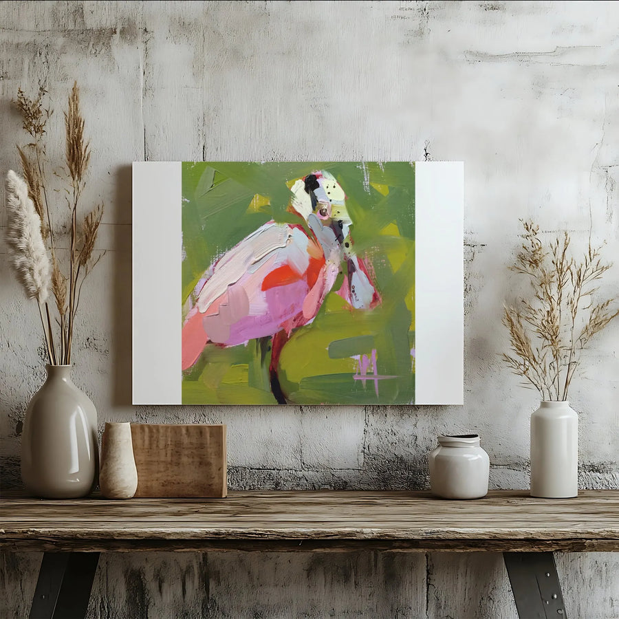Roseate Spoonbill Canvas Print | Modern Abstract Bird Painting | Premium Gallery Wrapped Canvas | Coastal Home Decor Gift for Bird Lovers