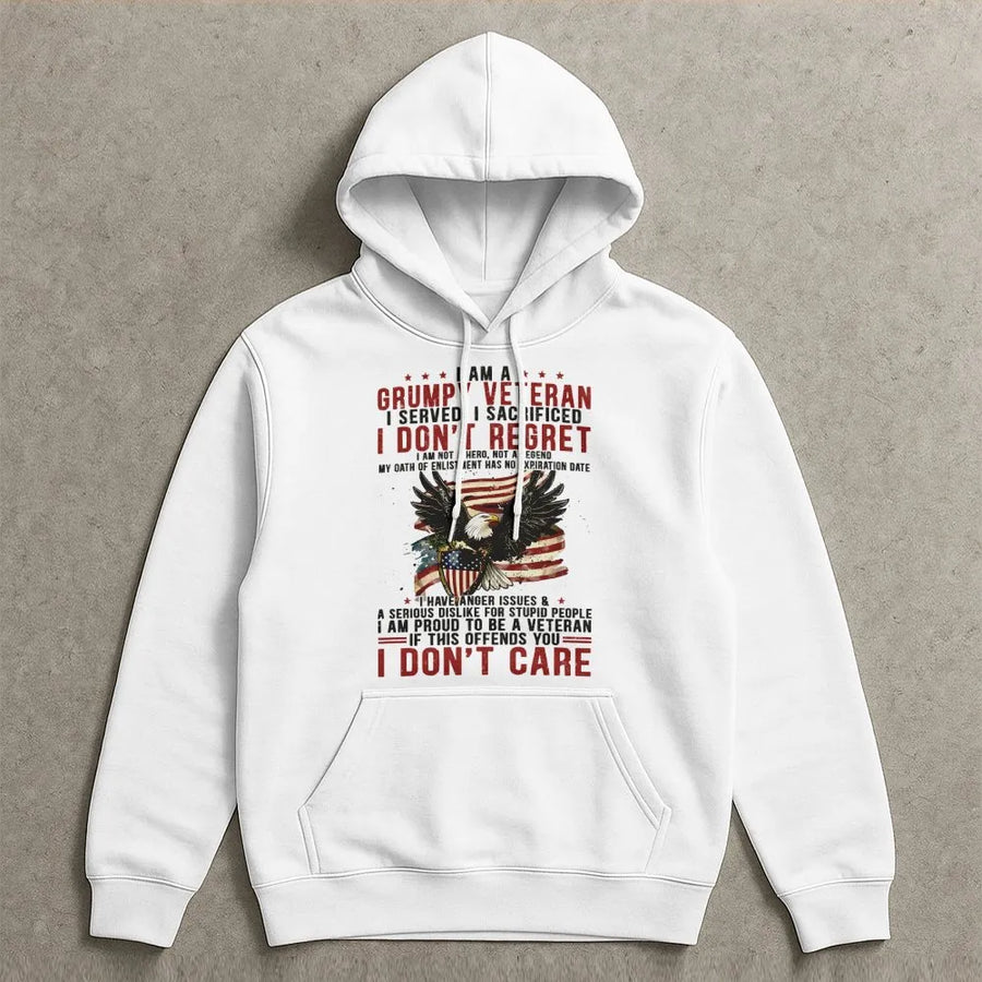 Grumpy Veteran Hoodie | Patriotic American Eagle Graphic | Premium Cotton Blend | Military Pride Gift for Retired Soldiers