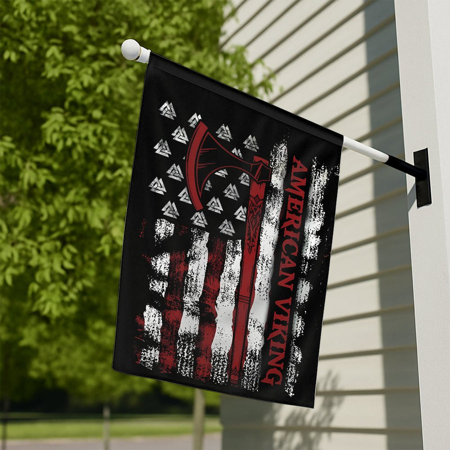 American Viking Garden Flag | Norse Valhalla Axe Symbol | Weather-Resistant Polyester | Patriotic Gift for Warriors