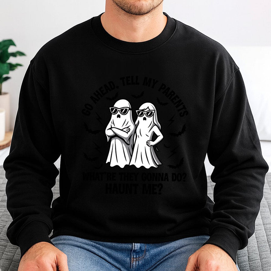 Funny Ghost Sweatshirt | Sunglasses Ghost Duo Graphic | Premium Cotton Blend | Gift for Sarcastic Humor Lovers