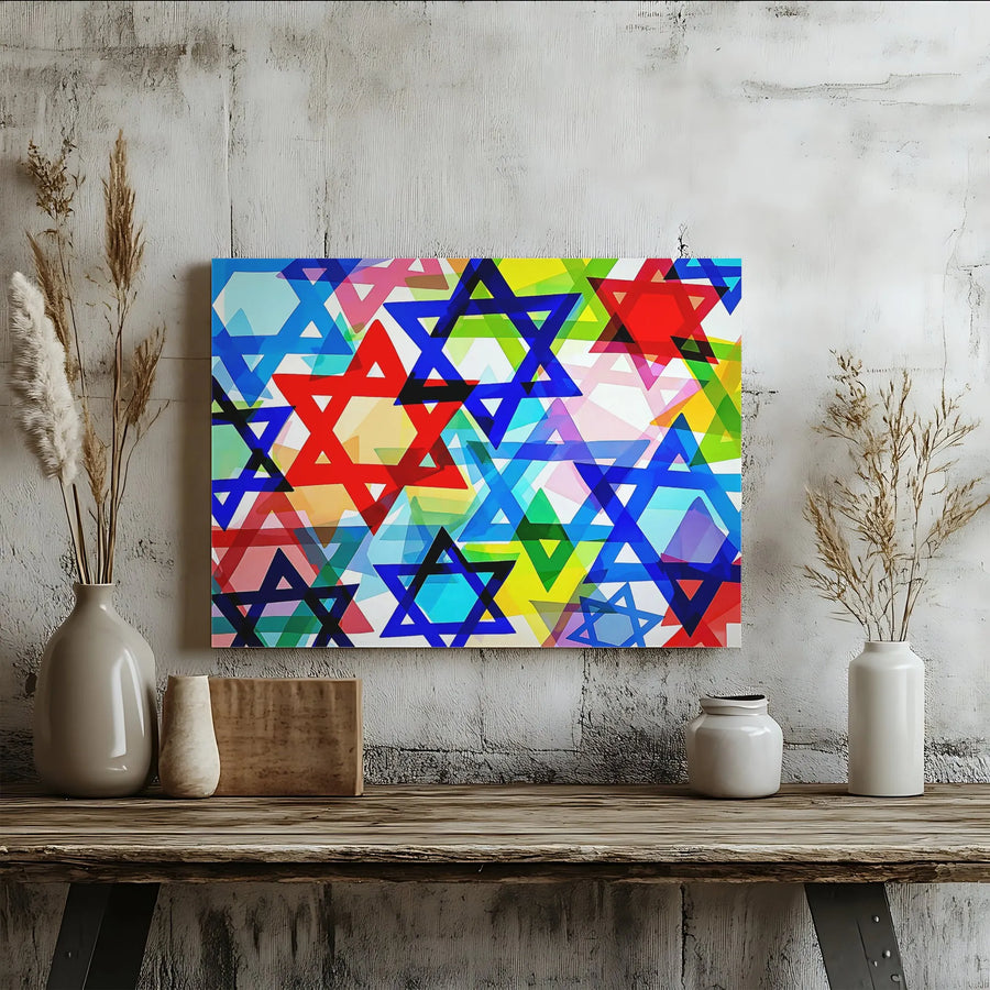 Star Of David Wall Art | Colorful Abstract Jewish Home Decor | Gallery Wrap Premium Canvas Print | Meaningful Hanukkah Gift For Living Room