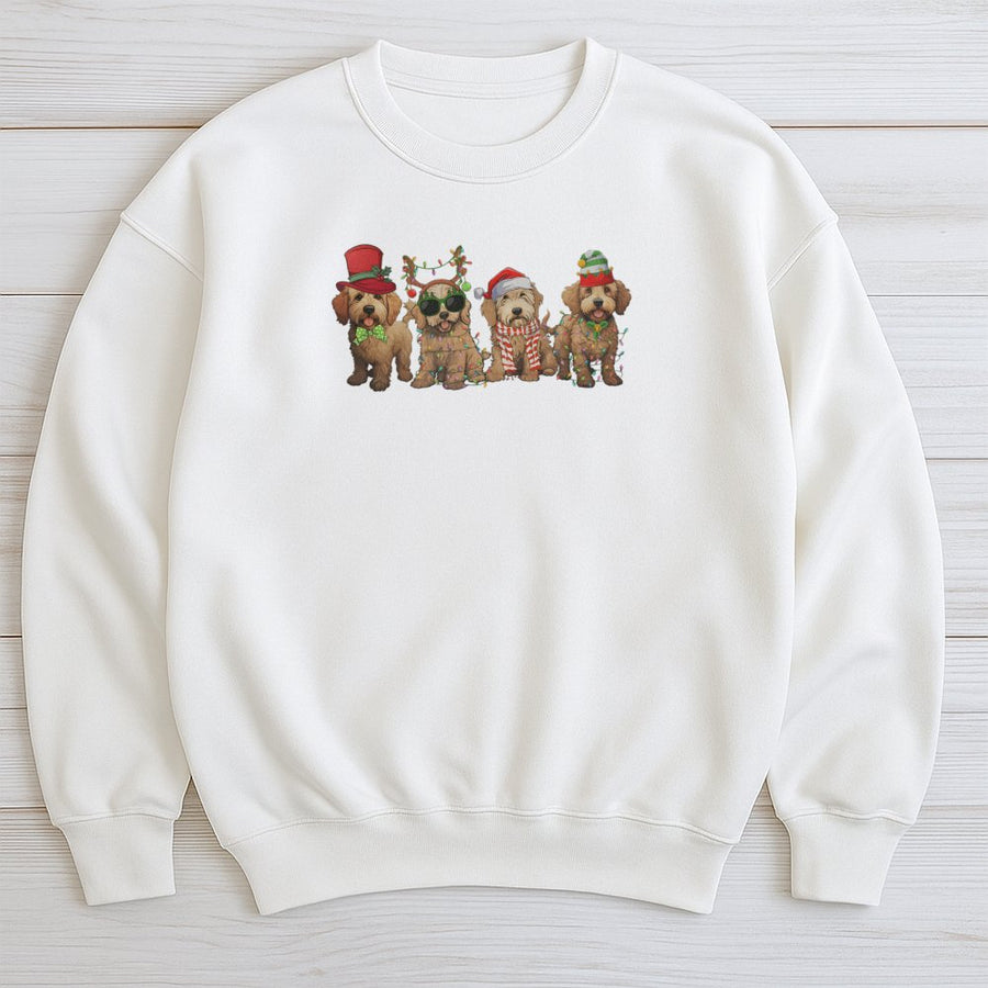 Goldendoodle Christmas Sweatshirt | Funny Festive Dogs in Santa Hats | Premium Cotton Blend Crewneck | Cute Holiday Gift for Dog Mom Lovers