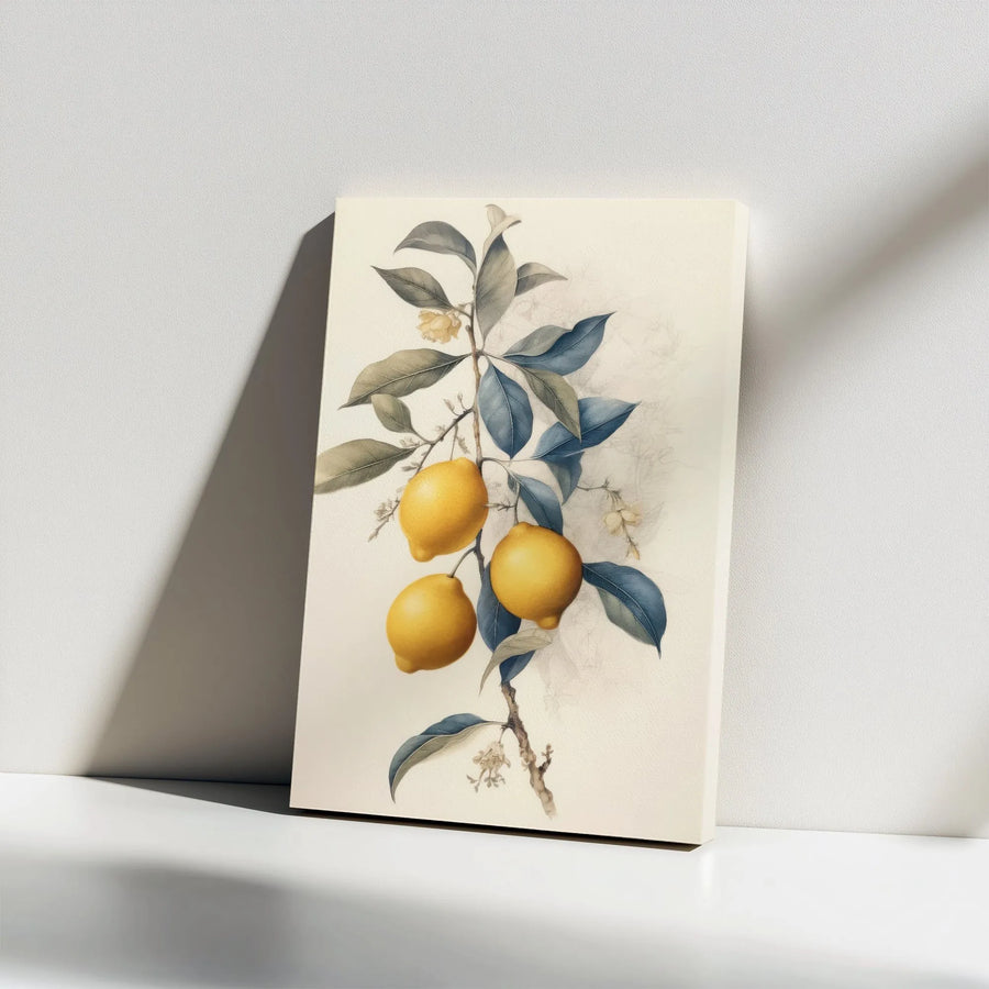 Botanical Lemon Vertical Canvas | Vintage Fruit Illustration Print | Premium Gallery Wrap Wall Art | Farmhouse Kitchen Decor Housewarming Gift