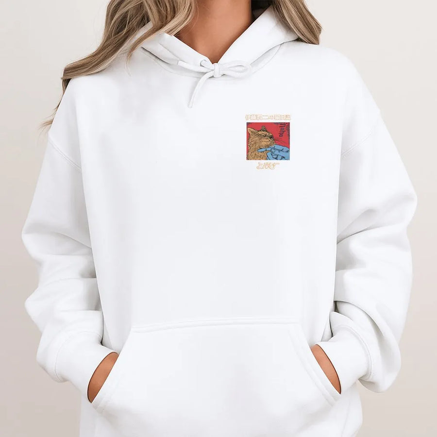 Ukiyo-e Cat Hoodie | Minimalist Japanese Woodblock Print Graphic | Soft Cotton-Blend Pullover | Unisex Streetwear Gift for Japan Art Lover